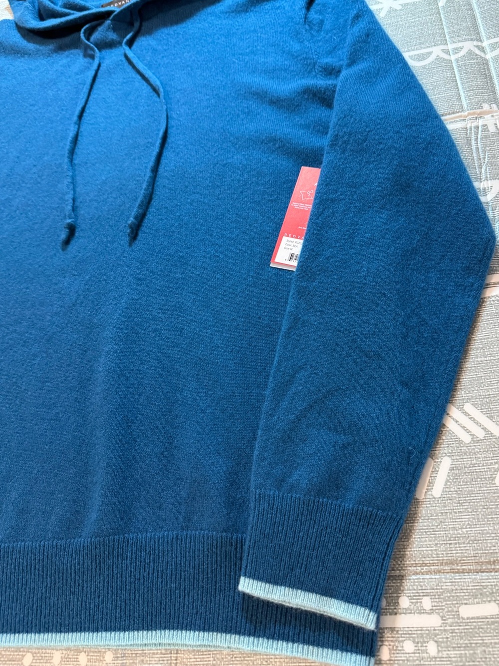 REDVANLY Quincy 100% Cashmere Hoodie Sweater in Sea size M - Picture 4 of 11